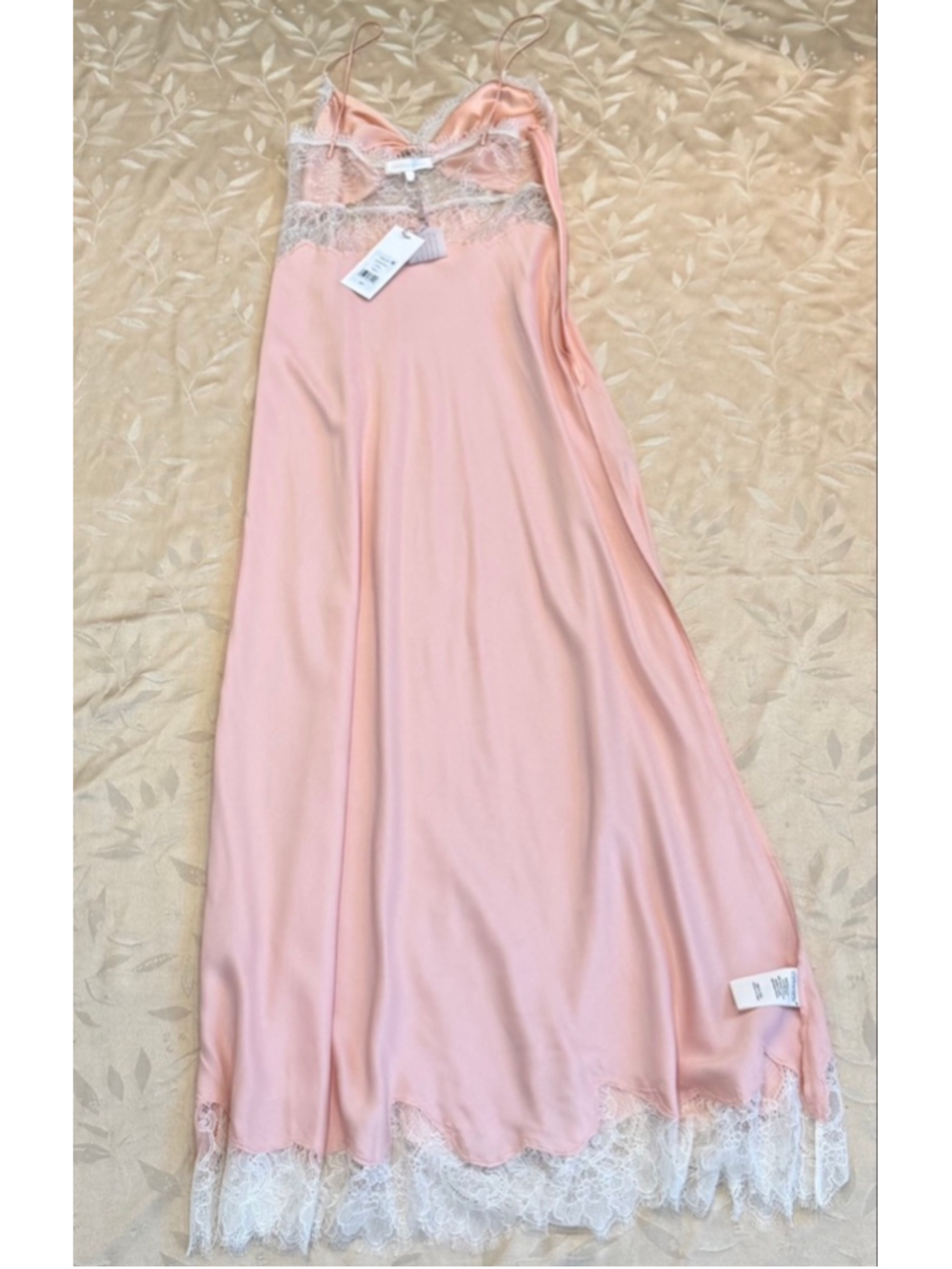 LoveShackFancy Orianna Silk Maxi Dress Peche Pink Lace 8 NWT - Picture 9 of 10